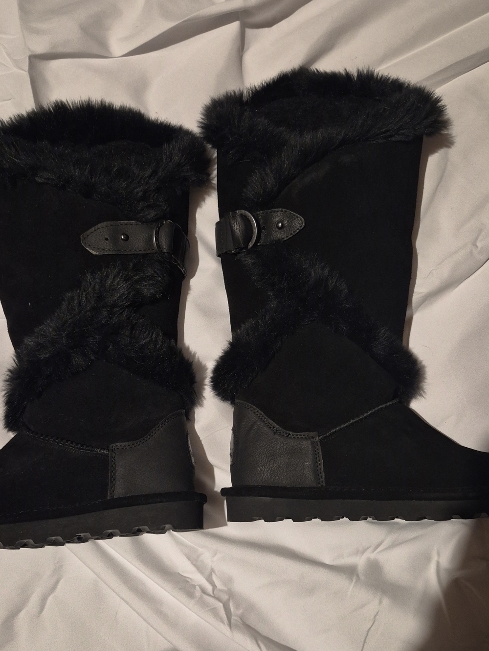 BearPaw Black Faux-Fur Buckle Winter Boots for Women